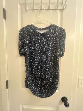 SimpleFun Women's Floral Print Puff Sleeve Ruched Side Maternity T-Shirt